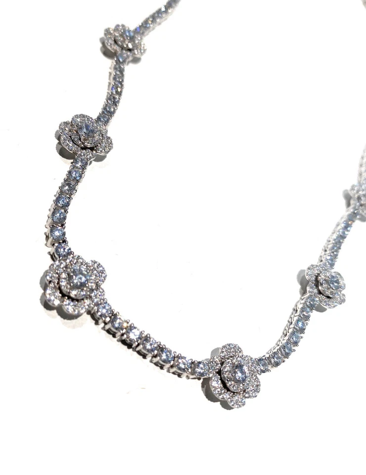 Collana Choker Donna Argento 925 Zirconi Bianchi Elegante Regolabile - Immagine 2 di 3