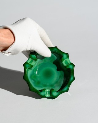 Jablonec Glassworks Malachite Glass Ashtray Bohemian Geometric Art Deco Style