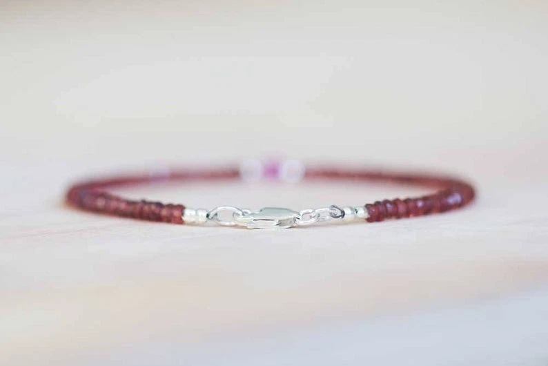 Zaffiro e Granato pietre preziose perline argento sterling 925 bracciale... - Immagine 4 di 4