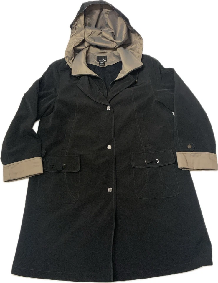 Abrigo de lluvia East 5th para mujer grande trinchera negro marrón forrado 5 bolsillos cierre de botones Foto 3 de 4
