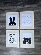 Set of 4 Black and White Modern Nursery Wall Art Prints Kids Room Decor