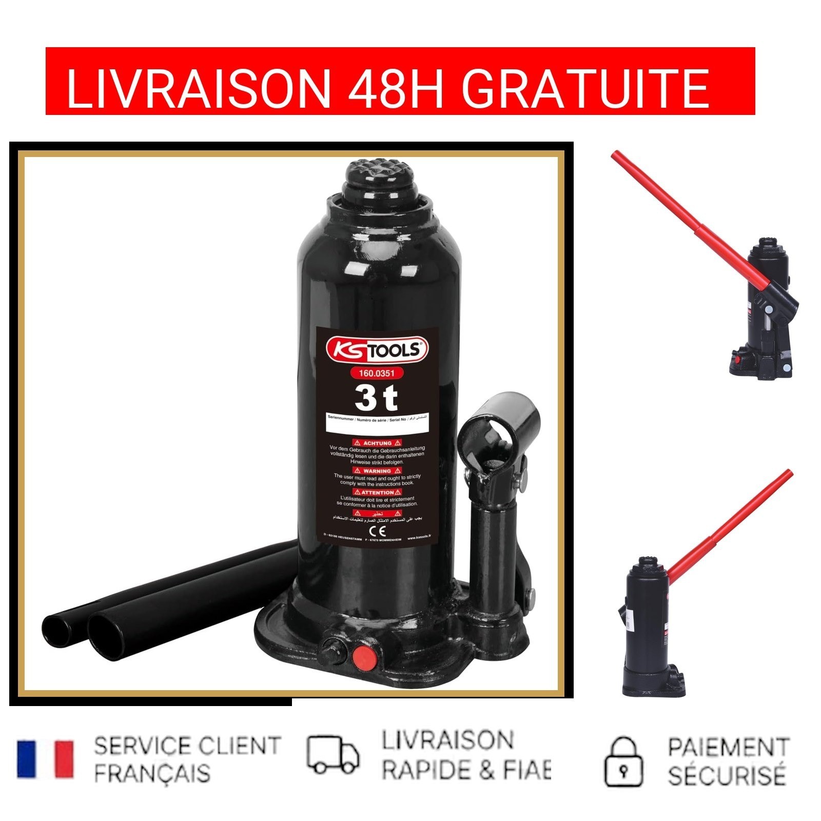 Cric de levage KS TOOLS 3 tonnes indispensable pour atelier et dépannage