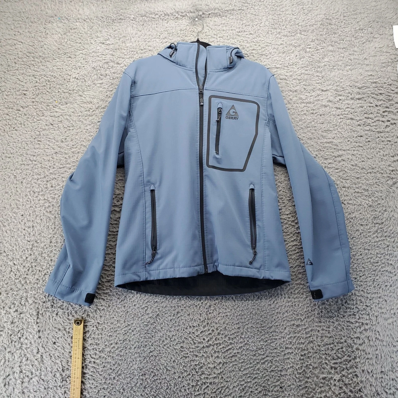 Gerry Jacket Mens Medium Blue Hooded Storm Softshell Windproof Water-Resistant