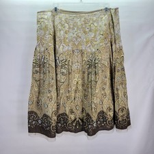 Talbots Cotton Pleated Skirt Browns/Yellow/White or Cream Paisley Lined Size 18