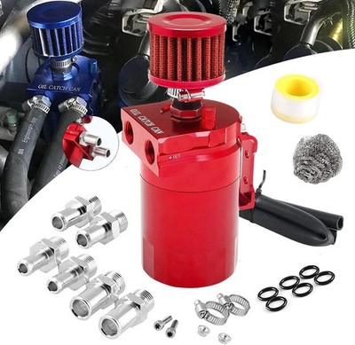 Polish Baffled Reservoir Oil Catch Can Kit with Breather Filter Aluminum Red