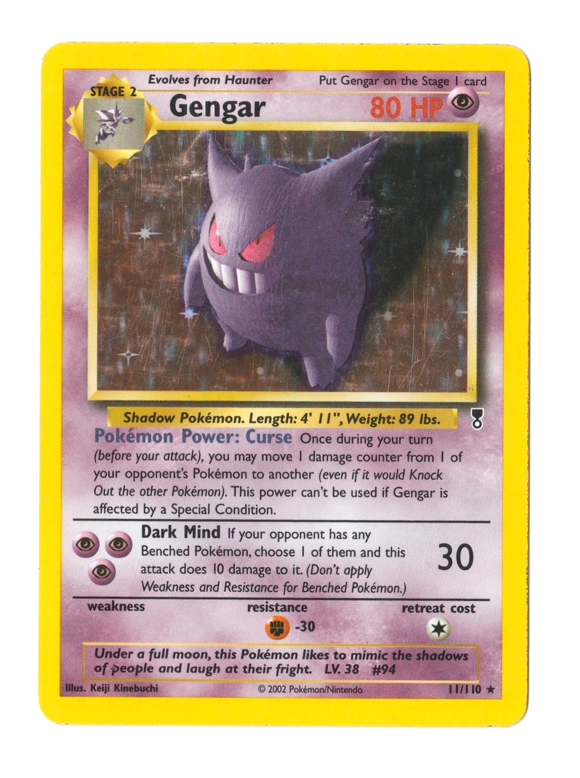 Gengar  11/110 Legendary Collection Rare Holo, Lightly Played, 2002