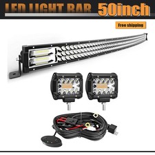 684W 50" Curved Triple Row LED Light Bar Flood Spot Combo 2 Pods for UTV Boat