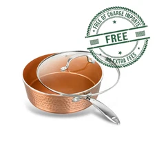 Gotham Steel Hammered Copper Nonstick 4 quart Deep Pan with Lid FREE SHIPPING US