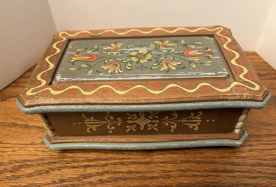  Le Bleu Danube  Vintage Anri Hand painted Blue Floral Motif Wood Music Box 8 
