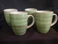Set of 4 Philippe Richard Green Swirl Coffee Cups Mugs 3 7/8”