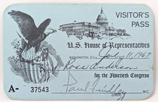 1967 US House of Representatives Washington DC Paul Findley Visitor Pass AA23