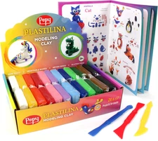 Plastilina Reusable and Non-Drying Modeling Clay Gift; Set of 24 Bars with Model