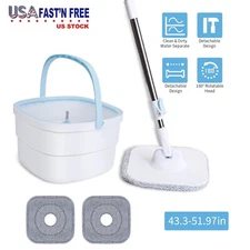 360° Spin Mop and Bucket Set with Wringer 2 Microfiber Pads Home Floor Cleaning
