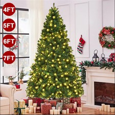 4ft 5ft 6ft 7ft Christmas Tree with LED Lights Artificial PVC Tips Metal Stand