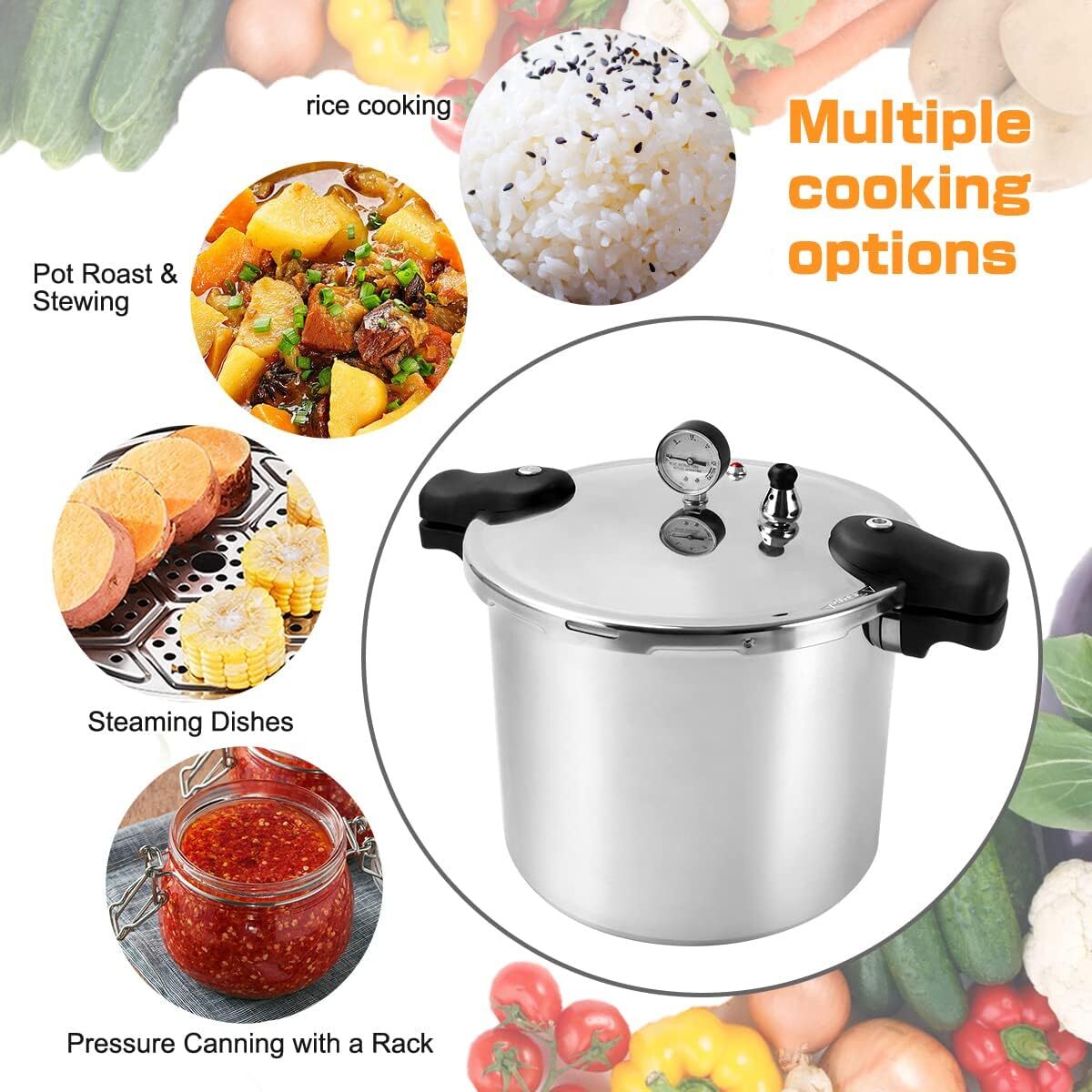 Aluminum Pressure Cooker 23qt Canner with Gauge Steaming Rack for Large Family