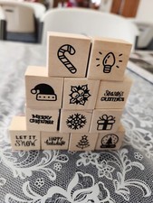 Christmas Wood Stamp Set 1" 1" 12 PC