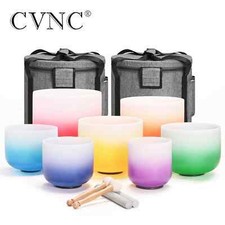 432Hz6-12" Frosted/Rainbow/Color Chakra Quartz Crystal Singing Bowl W/Bag Reiki