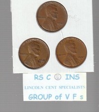 1937d 1938d 1939d D Mints  3 Coin Lincoln Cent Set  Fine Condition