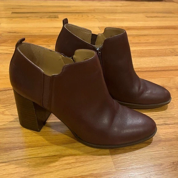 FRANCO SARTO Dante Burgundy Leathered block Heel Ankle Boots 8