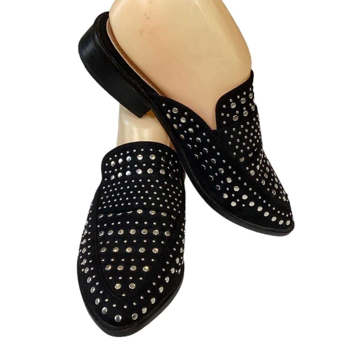 Beast Fashion Richie Black with Silver Studs Pointed Toe Mules Sz #294D