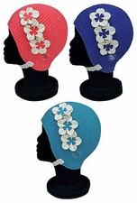BLUE REEF Bubble Riga Floral Ladies 3 Flower Contrast Vintage Retro Swimming Hat