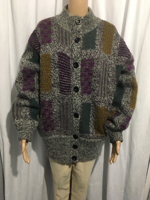 Macys Grobstrick Strickjacke bunt gemustert Vintage selten Gr. 12/14
