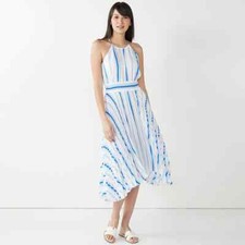 EUC Nine West Womens Halter Neck Striped Midi Dress Pleated Size M