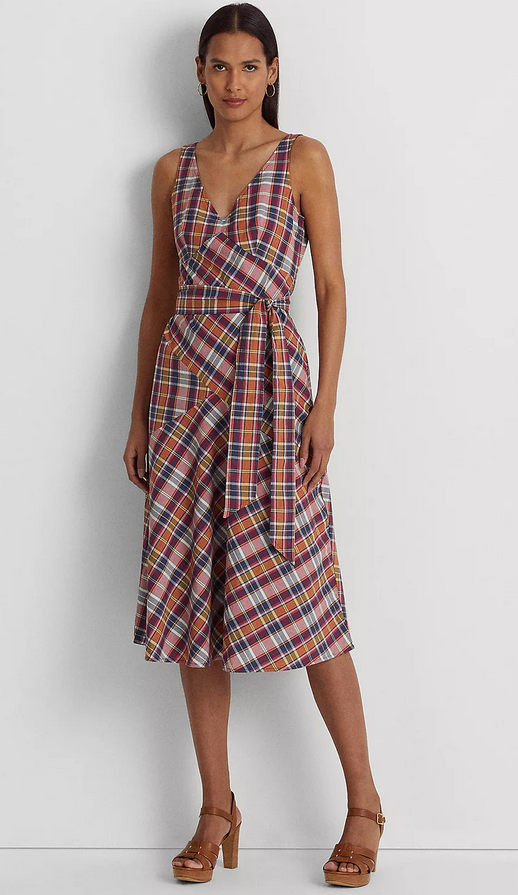 ralph lauren belted plaid cotton-blend dress Ralph Lauren Women's Plaid Cotton Twill Shirtdress