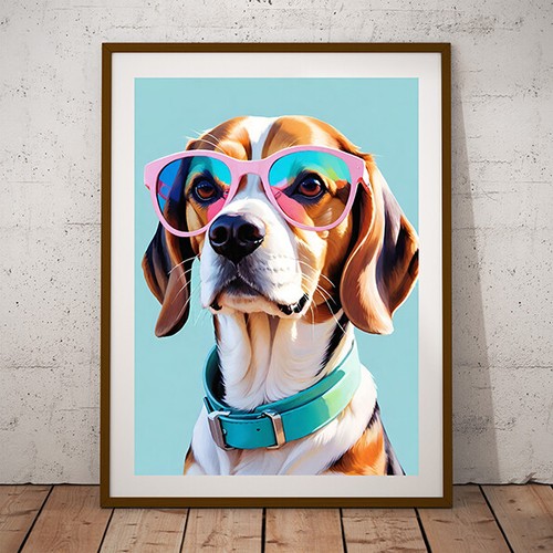 BEAGLE DOG Portrait Puppy Blue Wall Art Poster Print Gift Idea Present ...