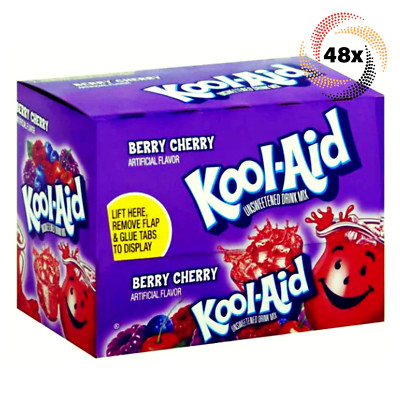 Full Box 48x Packets Kool-Aid Berry Cherry Caffeine Free Soft