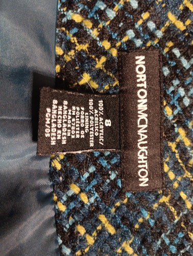 Norton McNaughton Skirt Size 8 Blue Yellow Lined Straight Knee Length - Picture 9 of 11