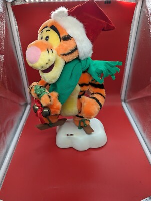 Disney Telco Motion-ettes Winnie The Pooh Moving 15'' Skiing Santa Tigger