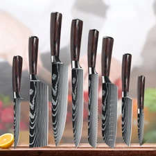 Damascus Pattern Kitchen Knife Set Japanese Chef Stainless Steel Knives Cleaver