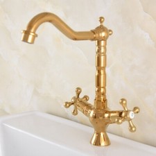 Polished Gold Color Brass Bathroom / Kitchen Sink Swivel Faucet Mixer Tap fnf709