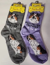 FOOZYS CANINE AUSTRALIAN SHEPERD DOG SOCKS DRESS CASUAL UNISEX PET 2 PAIR NEW