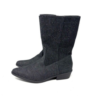NEW Comfort Black Denim Rhinestone Western Boots Women's Size 11