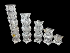 Lot of 15 St George 24% Lead Crystal Stackable Candle Holders Star Blocks 2x2"