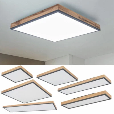 ETC-SHOP Deckenlampe Deckenleuchte Wohnzimmerleuchte Panel Holzoptik Alu graphit LED