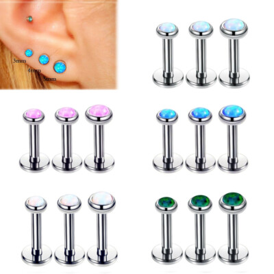 2X Opal Piercing Lippenpiercing Innengewinde Labret Madonna Stecker Tragus Helix