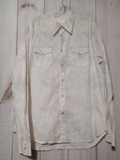 Guess Shirt Men's Extra Large Cream Gray Snap Front Long Sleeve