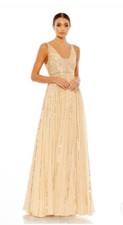 **NEW** Mac Duggal 10700 V Neck Sunset Sequin Gown Maxi Dress Size 8