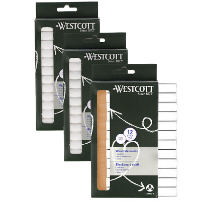 Westcott Kreide 12 Stück Weiss (3er-Set), Tafelkreide 1,2cm  , staubarm, deckend
