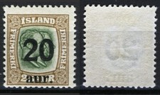 Iceland 1921, Overprint 20Aur on 25A Double head MNH, Mi 108 cat 13€ (ISL108002)