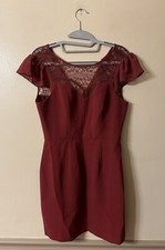 Bcbgmaxazria Mini Cocktail Dress With Lace Detail Size 6 Ruby Red