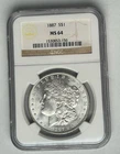 1887 Morgan Silver Dollar NGC MS 64 Sharp Coin