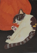 ACEO Sweet Dreams Kitty Cat  Alcohol Marker & Graphite original artwork 