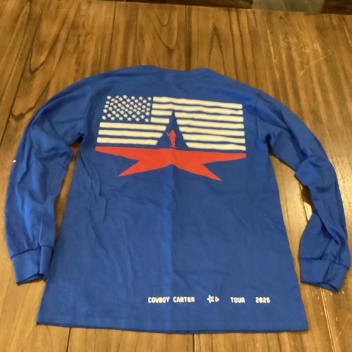 BEYONCE OFFICIAL COWBOY CARTER LONG SLEEVE SHIRT BLUE never ask permission M NEW - 第 6/7 張圖片