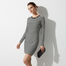 MICHAEL Michael Kors Mix Stripe Long Sleeve Pull On Viscose Dress NWT Minimalist