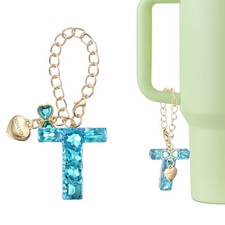 Letter Charm for Stanley Tumbler Cup Bow Heart Initial t Letter Charm Blue 