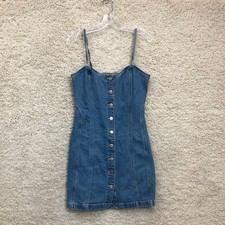 Levis Dress Medium Women Blue Denim Malene Bustier Mini A Line Button Up Smocked